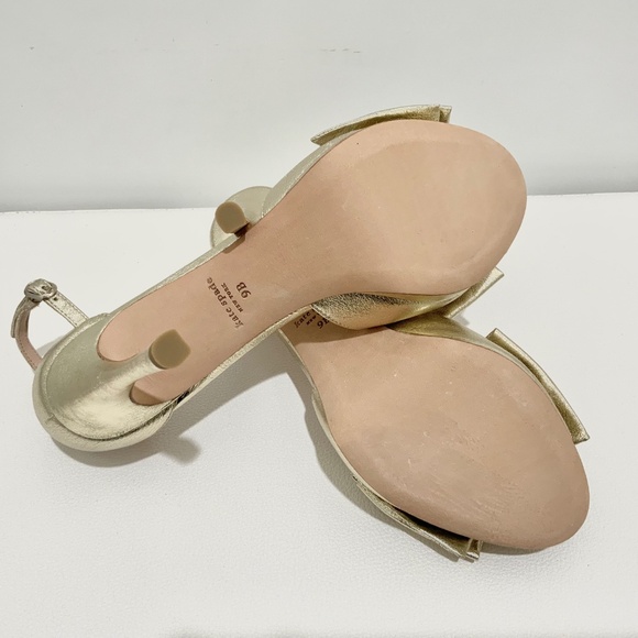 Kate Spade Bridal Bow Gold Leather Platform Sandal Stiletto Heel Evening Pumps 9 - Picture 10 of 10
